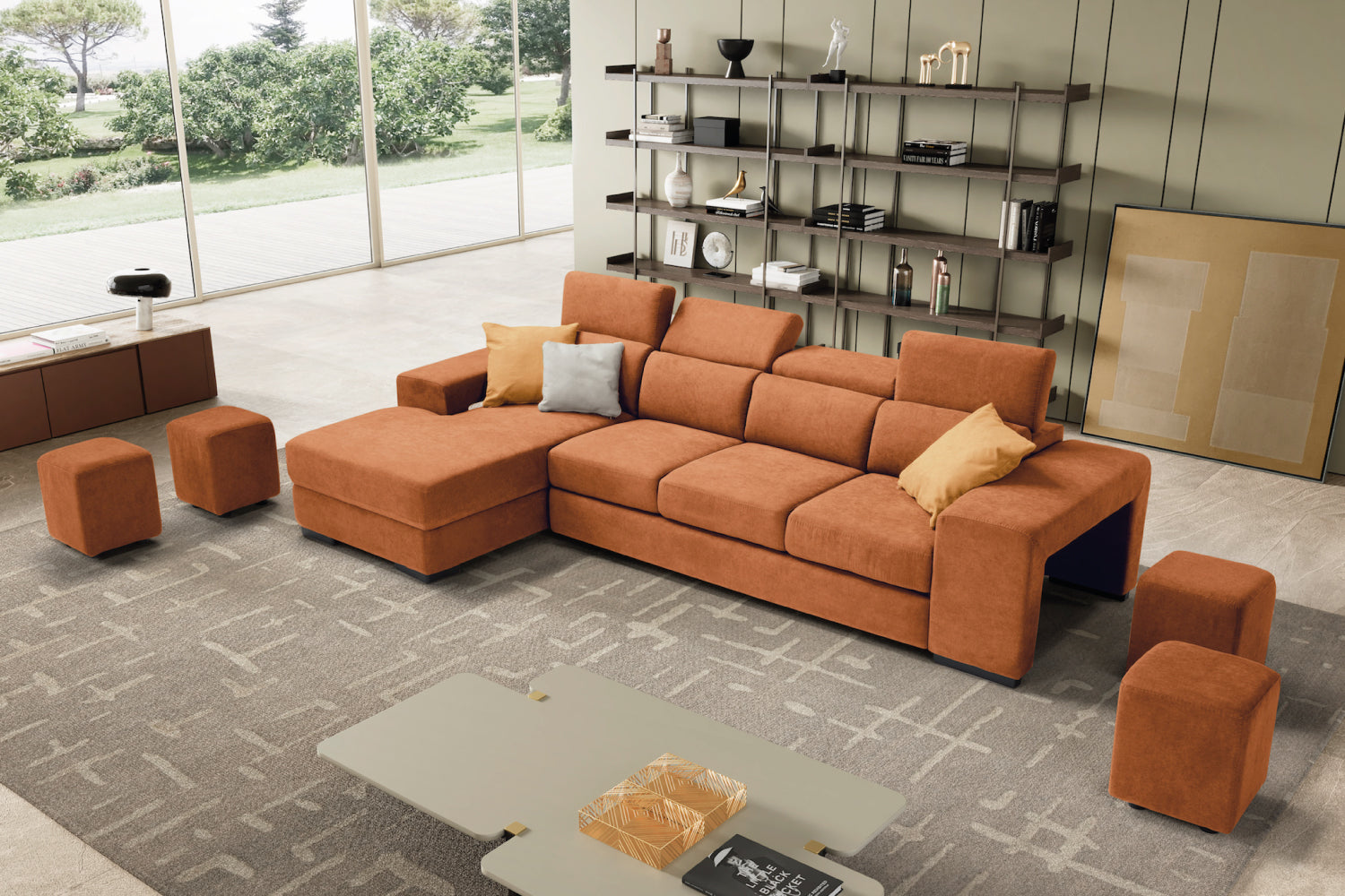 TALENTO divano chaise longue, 3 posti max - apertura letto KOMODO