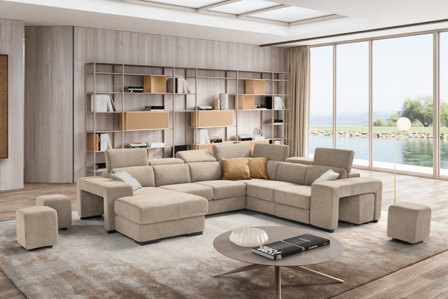 TALENTO divano chaise longue 2 posti con angolo terminale e poltrona jolly con cassetto portaoggetti - apertura letto KOMODO