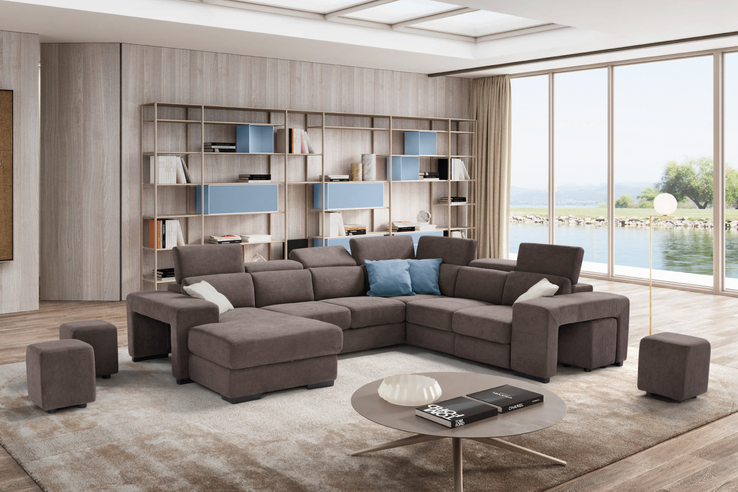 TALENTO divano chaise longue 2 posti con angolo terminale e poltrona jolly con cassetto portaoggetti - apertura letto KOMODO