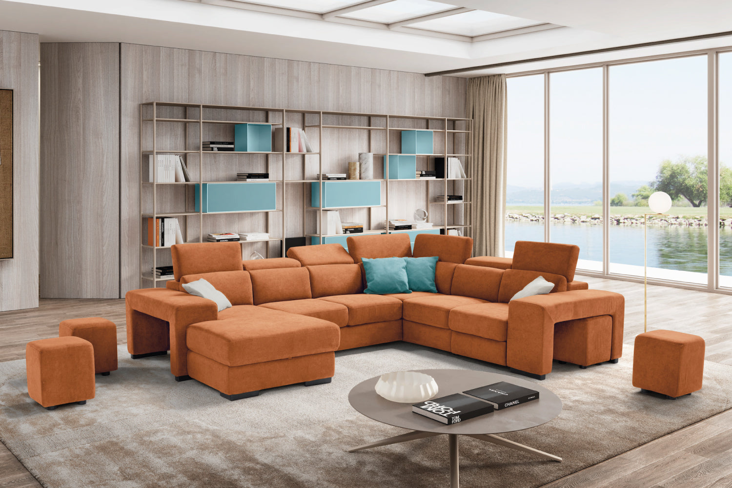 TALENTO divano chaise longue 2 posti con angolo terminale e poltrona jolly con cassetto portaoggetti - apertura letto KOMODO