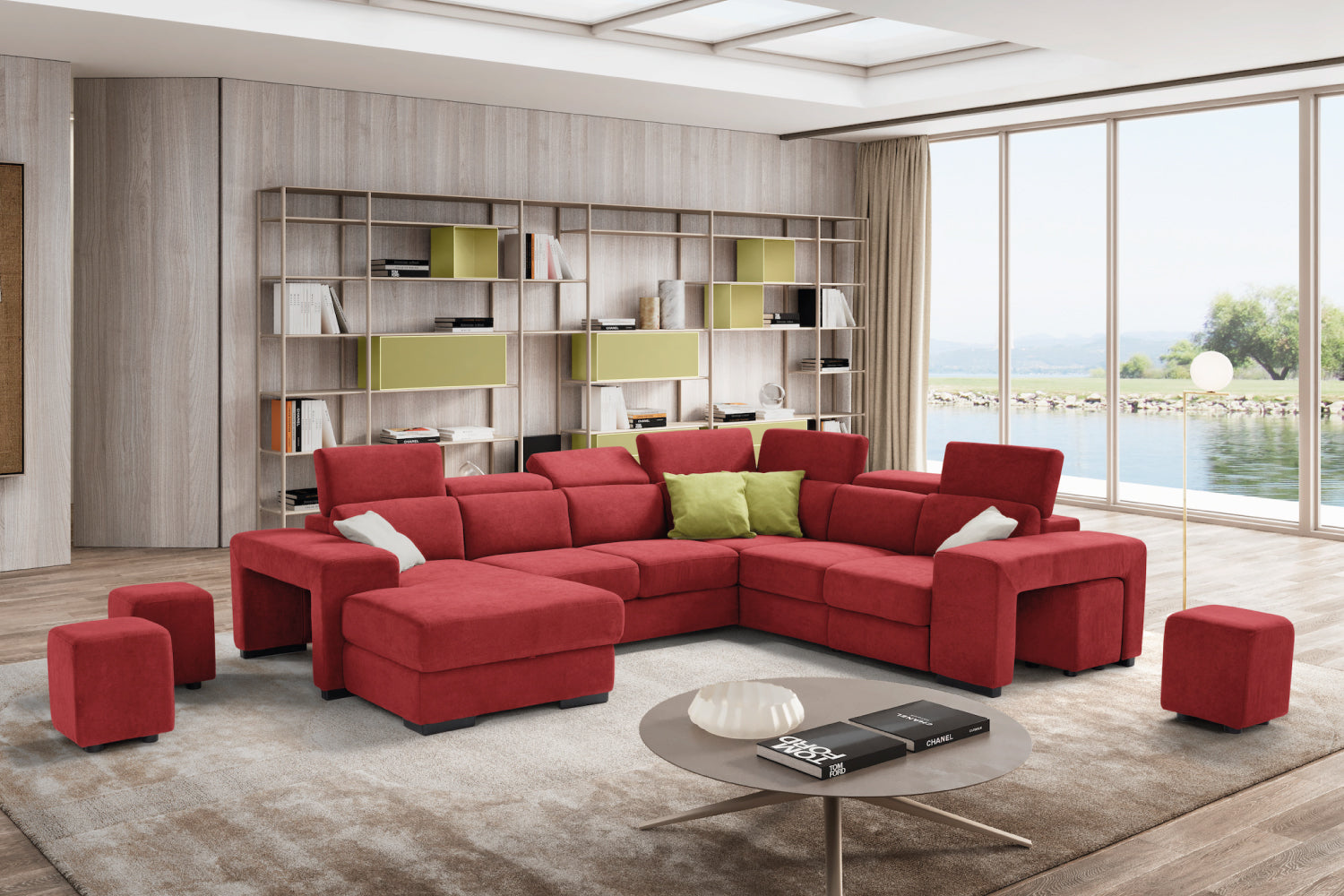 TALENTO divano chaise longue 2 posti con angolo terminale e poltrona jolly con cassetto portaoggetti - apertura letto KOMODO