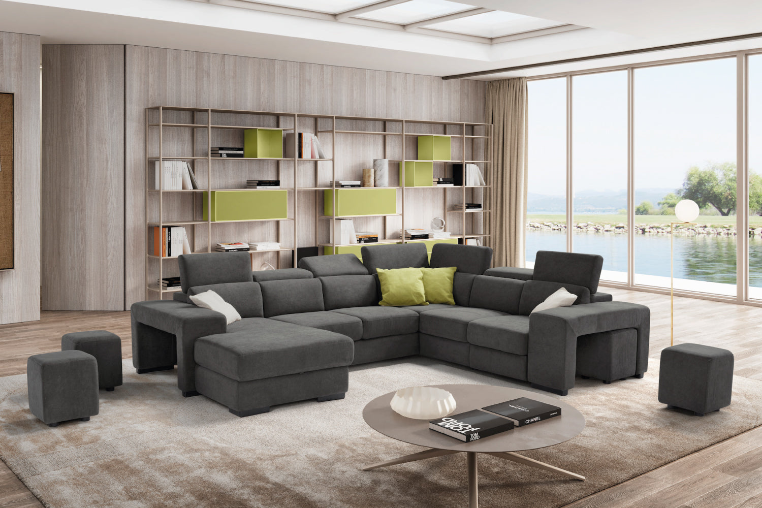 TALENTO divano chaise longue 2 posti con angolo terminale e poltrona jolly con cassetto portaoggetti - apertura letto KOMODO