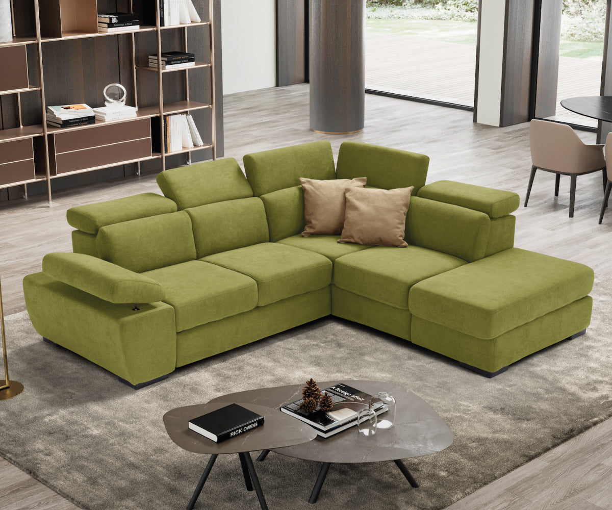 FABIOLA divano angolare - pouf contenitore e apertura letto KOMODO