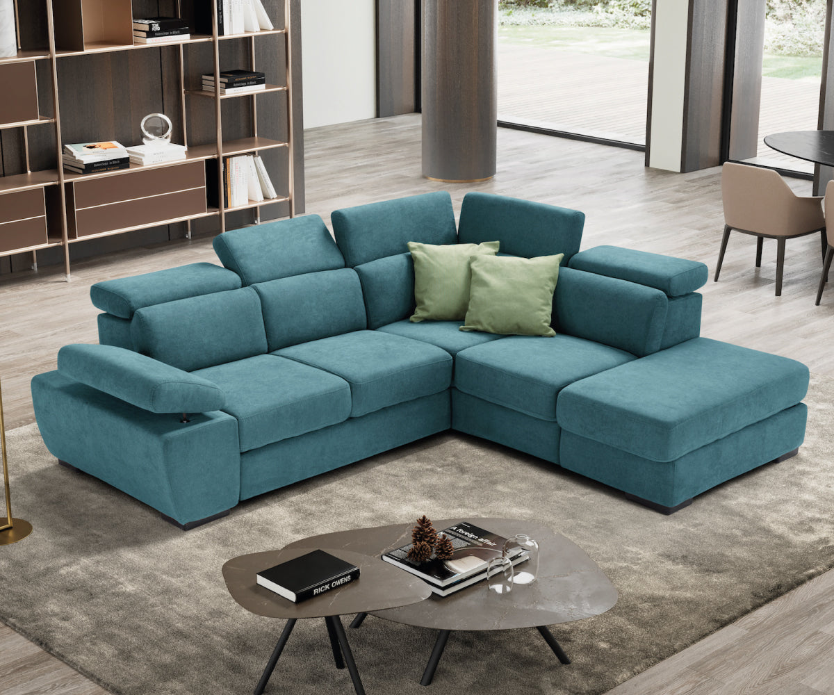 FABIOLA divano angolare - pouf contenitore e apertura letto KOMODO