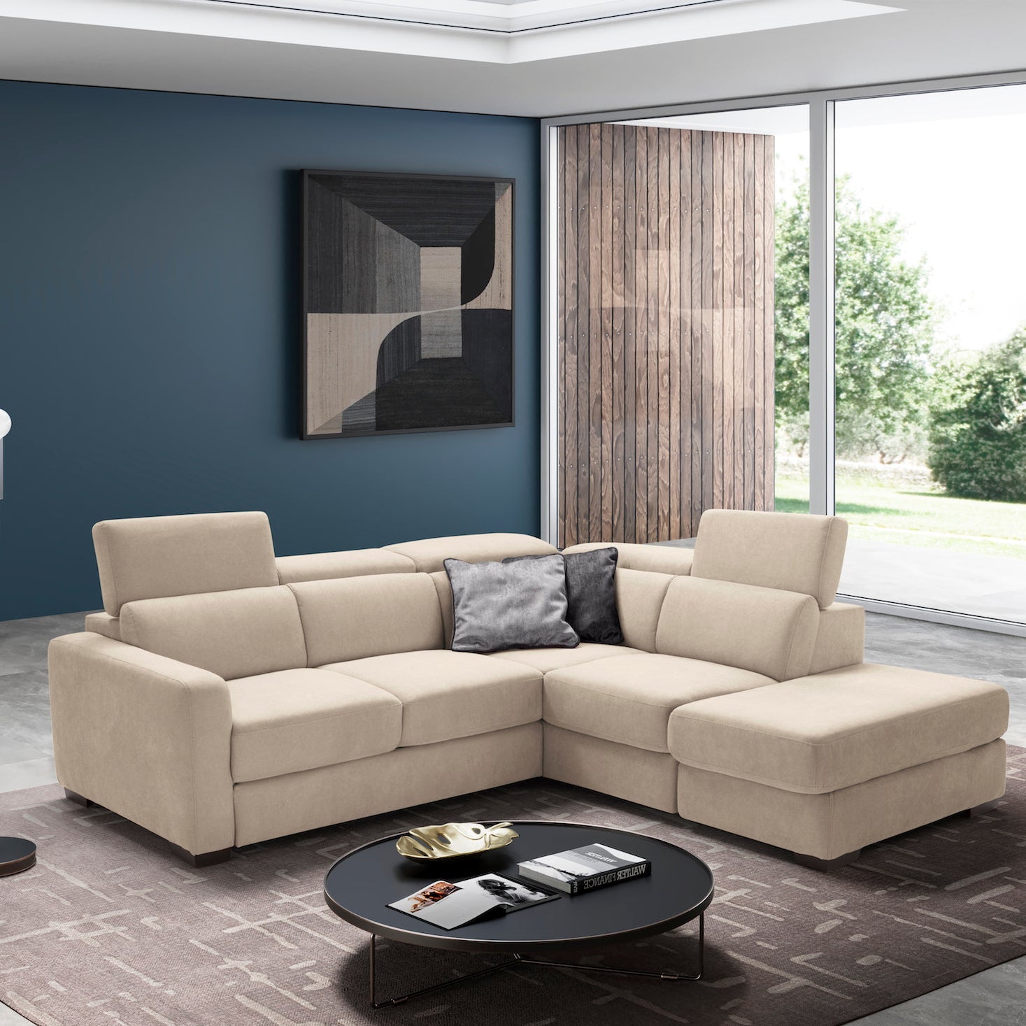 divano letto angolare morgana komodo - divano con carrello estraibile - divano letto moderno salvaspazio