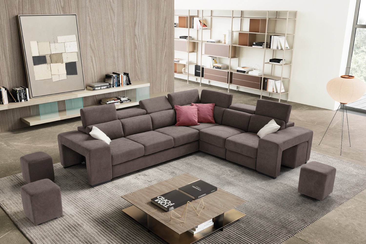 BAÏTA Adam Divano Letto 3 Posti In Tessuto Antracite - Struttura In Metallo Dorato, Design Vintage Per Soggiorno, 203,5 X 87,5 X 82 Cm