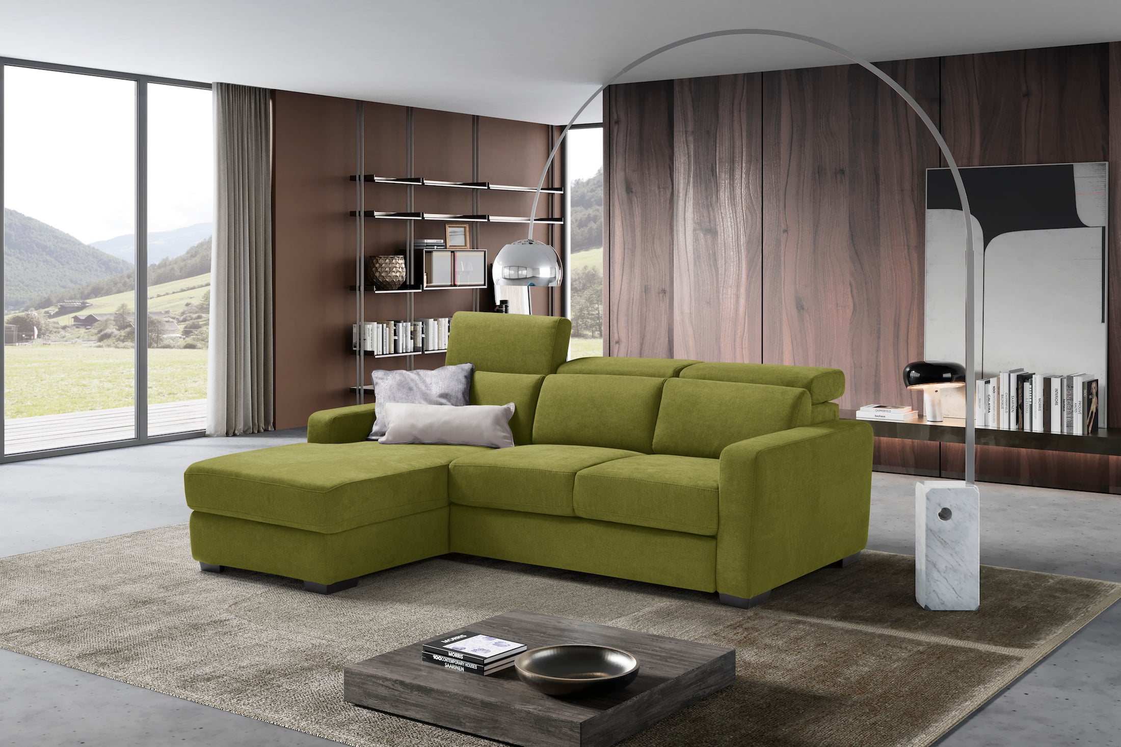 MORGANA divano chaise longue, 3 posti max - apertura letto KOMODO