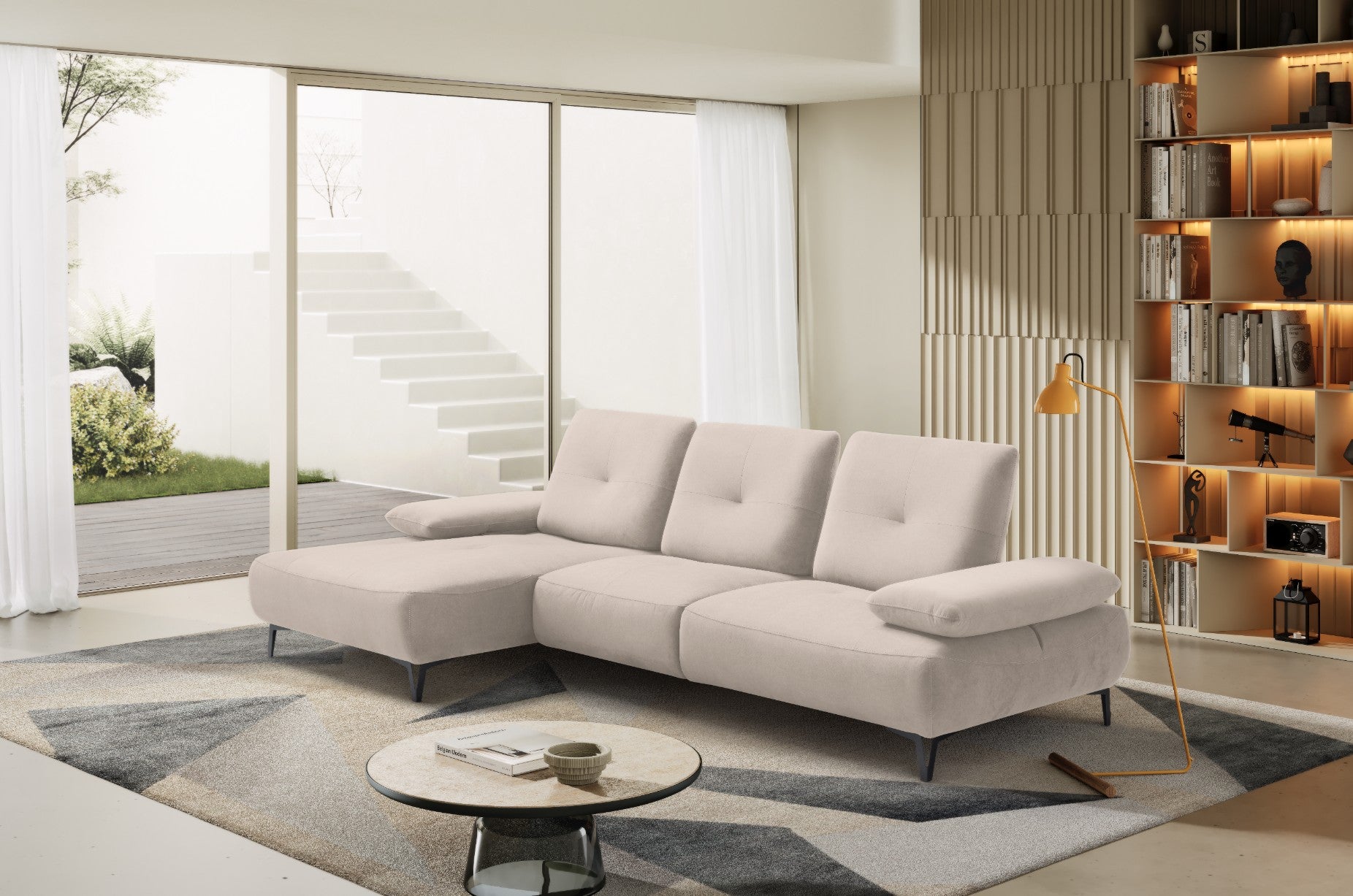 Divano 2 Posti con Chaise Longue Tokio – Komodo | Tessuto Psiche Idrorepellente, Made in Italy