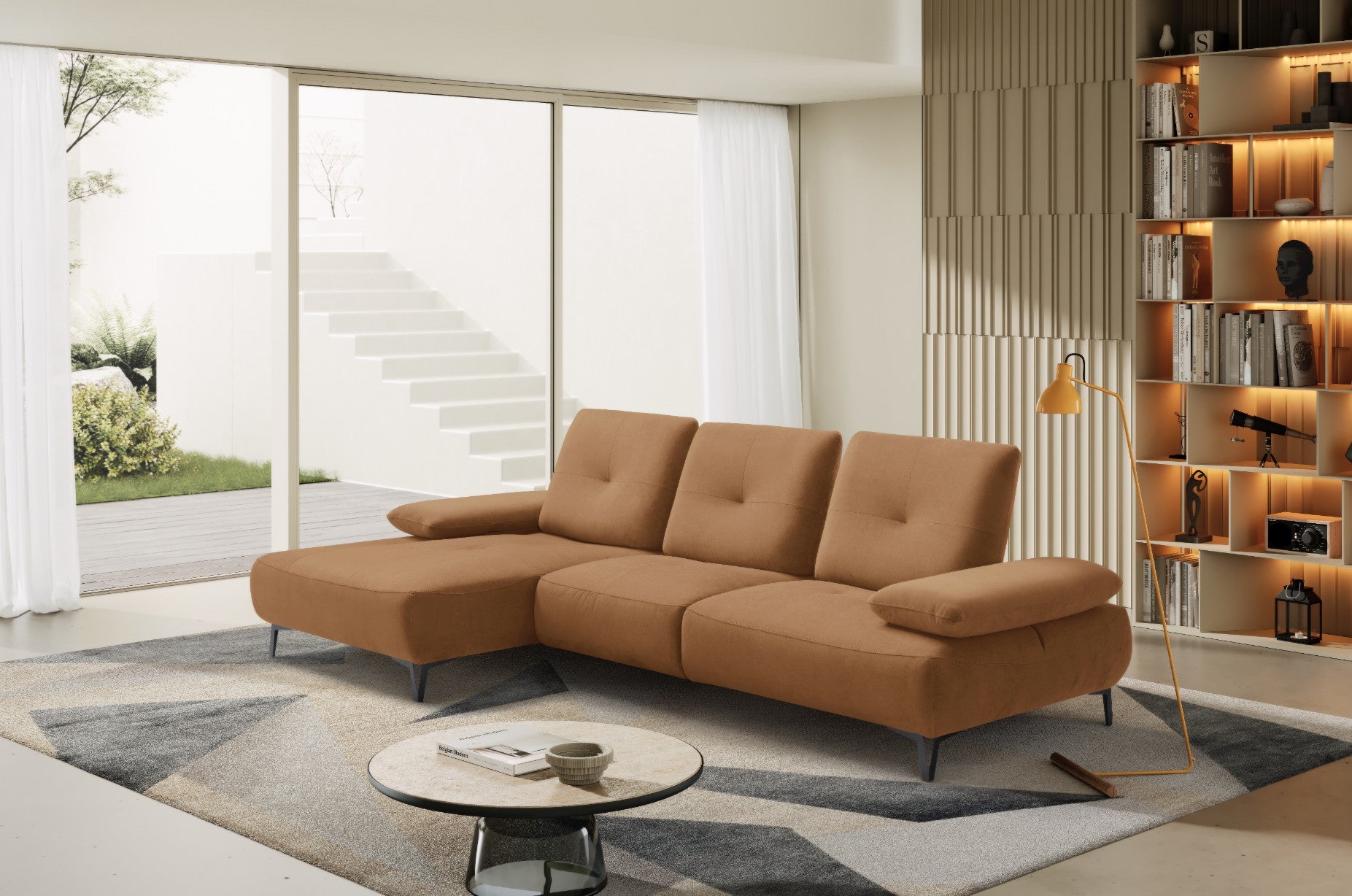 Divano 2 Posti con Chaise Longue Tokio – Komodo | Tessuto Psiche Idrorepellente, Made in Italy